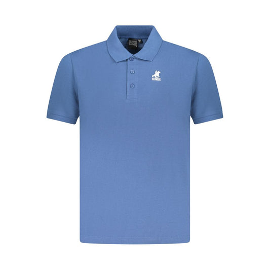 U.S. Grand Polo blue cotton men's polo shirt with embroidery logo, short sleeves, and three-button placket.