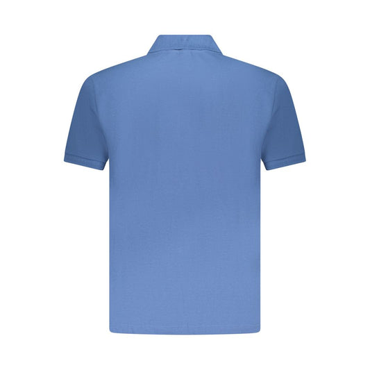 Back view of U.S. Grand Polo blue cotton men's polo shirt, showcasing short sleeves and classic design for effortless preppy style.