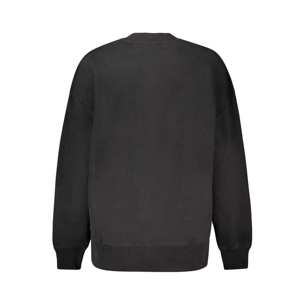 Calvin Klein Black Cotton Women Sweater with long sleeves and brushed finish, eco-friendly design, featuring CK logo, back view.