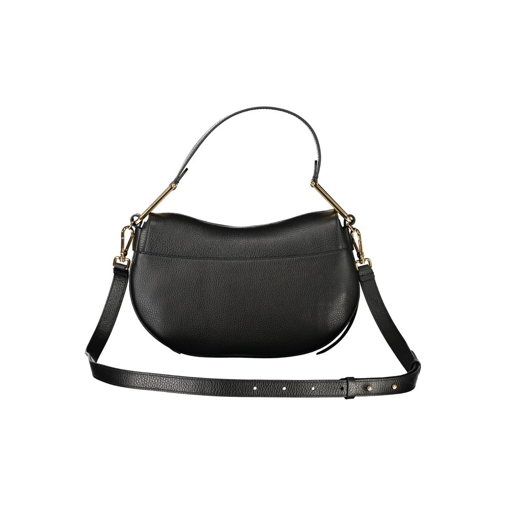 Coccinelle Black Leather Women Handbag with single shoulder handle and swivel closure, showcasing chic sophistication and practicality.