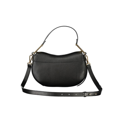 Coccinelle Black Leather Women Handbag with single shoulder handle and swivel closure, showcasing chic sophistication and practicality.