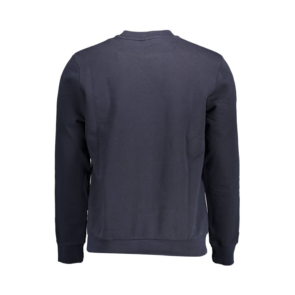 Back view of Napapijri Blue Cotton Men Sweater showcasing classic design and premium material