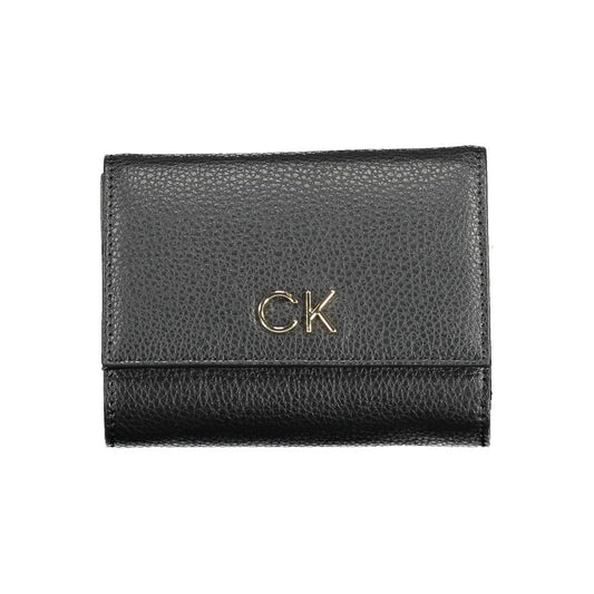 Calvin Klein Black Polyethylene Women Wallet with RFID protection and zip closure, featuring sleek design and CK logo.