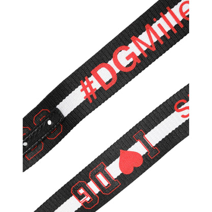 Dolce & Gabbana Black Cotton Logo Print DG Buckle Belt