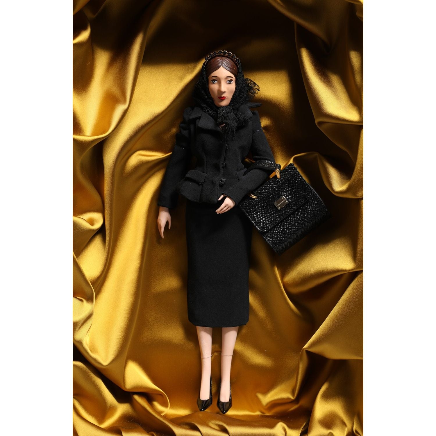 Dolce & Gabbana Black Dress Ceramic Porcelain Fashion Leather Sicily Dolls