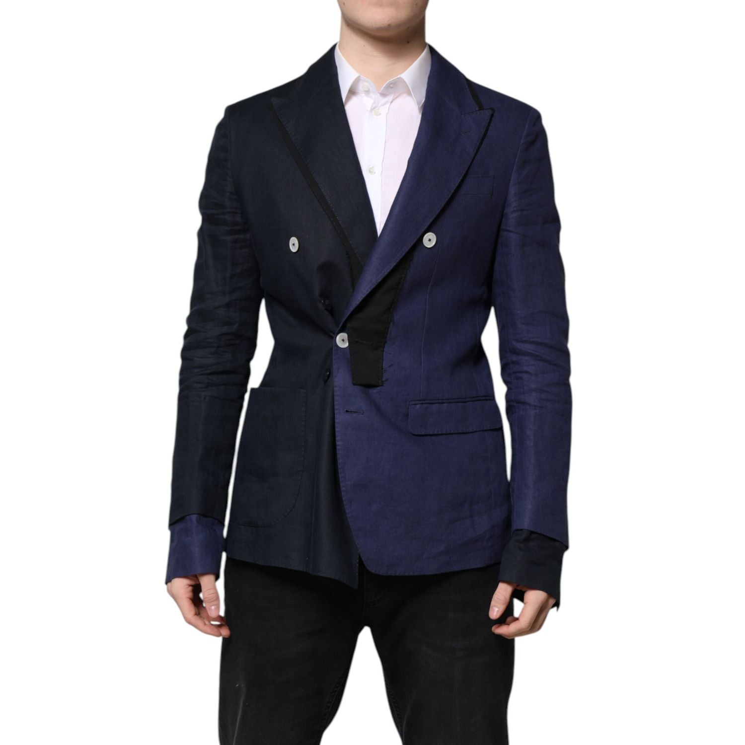 Dolce & Gabbana Navy Blue Double Breasted Suit Coat Blazer
