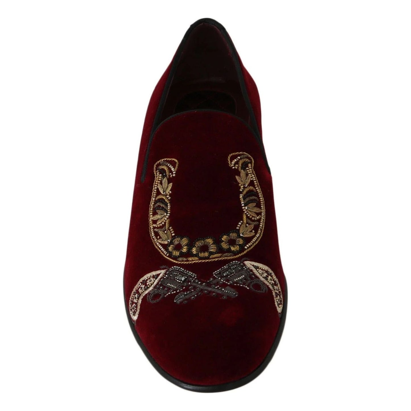 Dolce & Gabbana Bordeaux Velvet Loafers Gun Horseshoe Shoes MV2192-39