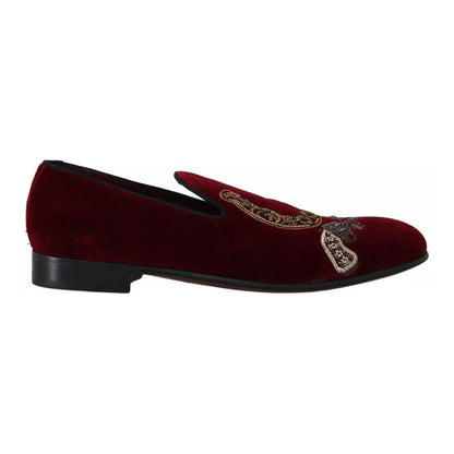 Dolce & Gabbana Bordeaux Velvet Loafers Gun Horseshoe Shoes