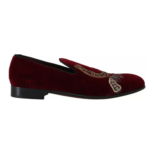 Dolce & Gabbana Bordeaux Velvet Loafers Gun Horseshoe Shoes