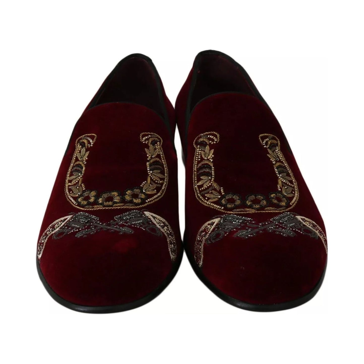 Dolce & Gabbana Bordeaux Velvet Loafers Gun Horseshoe Shoes MV2192-39