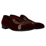Dolce & Gabbana Bordeaux Velvet Loafers Gun Horseshoe Shoes MV2192-39