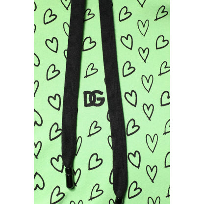Dolce & Gabbana Green Cotton Logo Heart Print Hooded Sweater