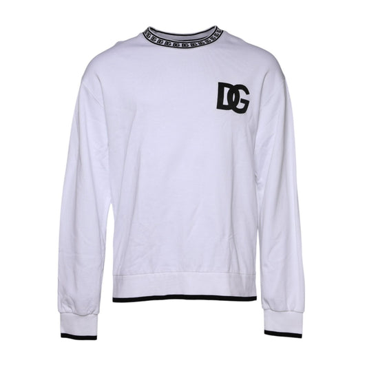 Dolce & Gabbana White Logo Cotton Crew Neck Pullover Sweater
