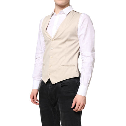 Dolce & Gabbana Beige Gray Dress Men Formal Waistcoat Vest