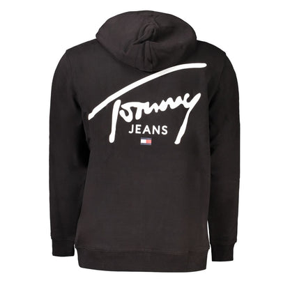 Tommy Hilfiger Black Cotton Men Sweater with hood and logo on back