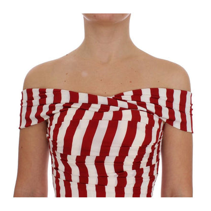 Dolce & Gabbana Red White Silk Stretch Dress