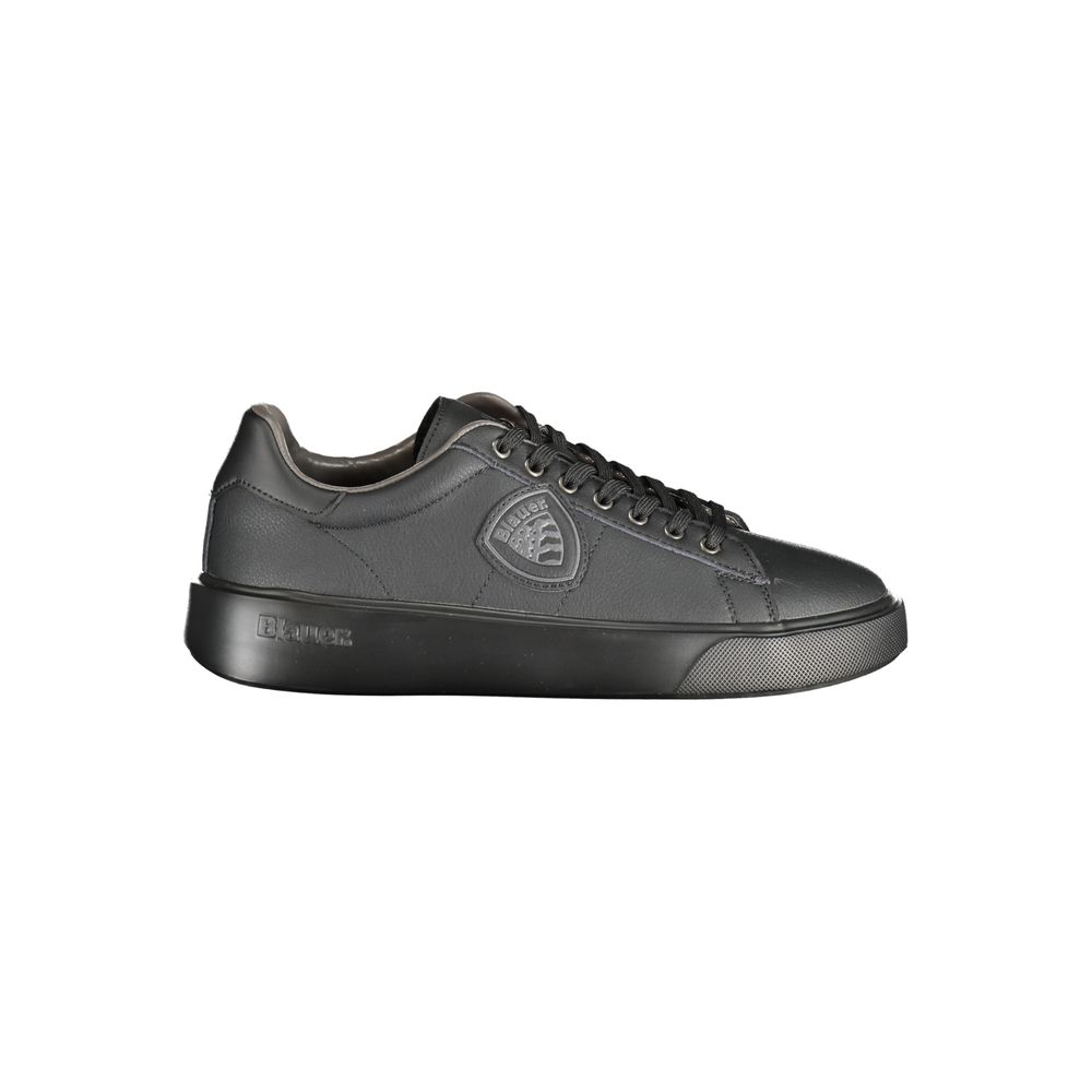Blauer Black Polyester Sneaker with contrasting details and logo, sports shoe with laces, ideal for casual and athletic wear.