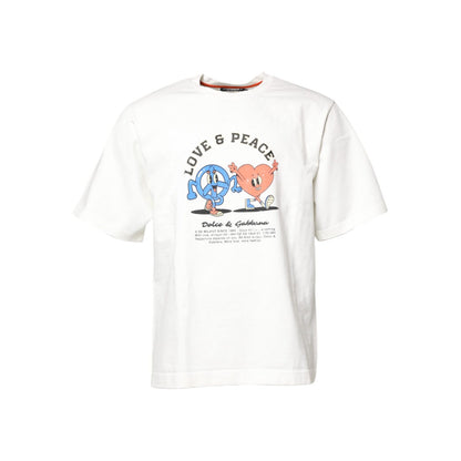 Dolce & Gabbana White LOVE & PEACE Print Crew Neck T-shirt