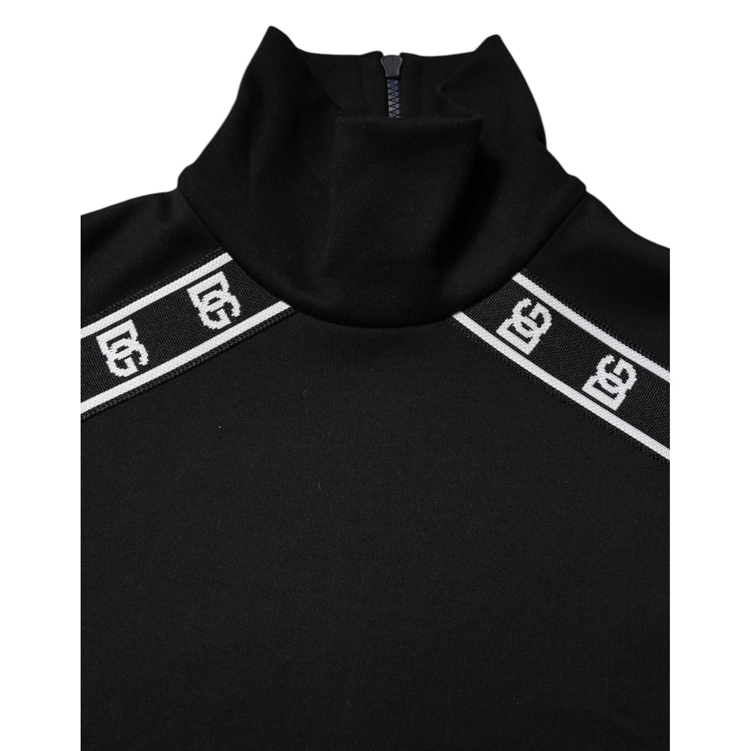 Dolce & Gabbana Black Cotton DG Print Turtleneck T-shirt