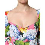 Dolce & Gabbana Multicolor Floral Pleated Sheath Midi  Dress