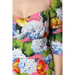 Dolce & Gabbana Multicolor Floral Pleated Sheath Midi  Dress