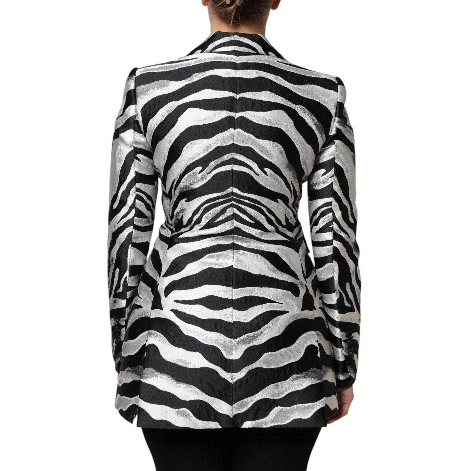 Dolce & Gabbana Black White Polyester Women Blazer Jacket