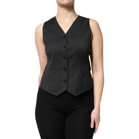 Dolce & Gabbana Black Striped Button Down Sleeveless Vest Top