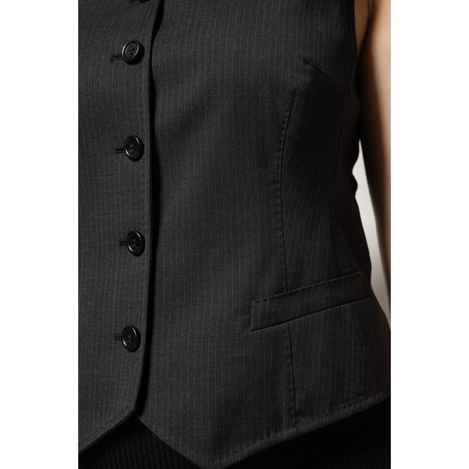 Dolce & Gabbana Black Striped Button Down Sleeveless Vest Top