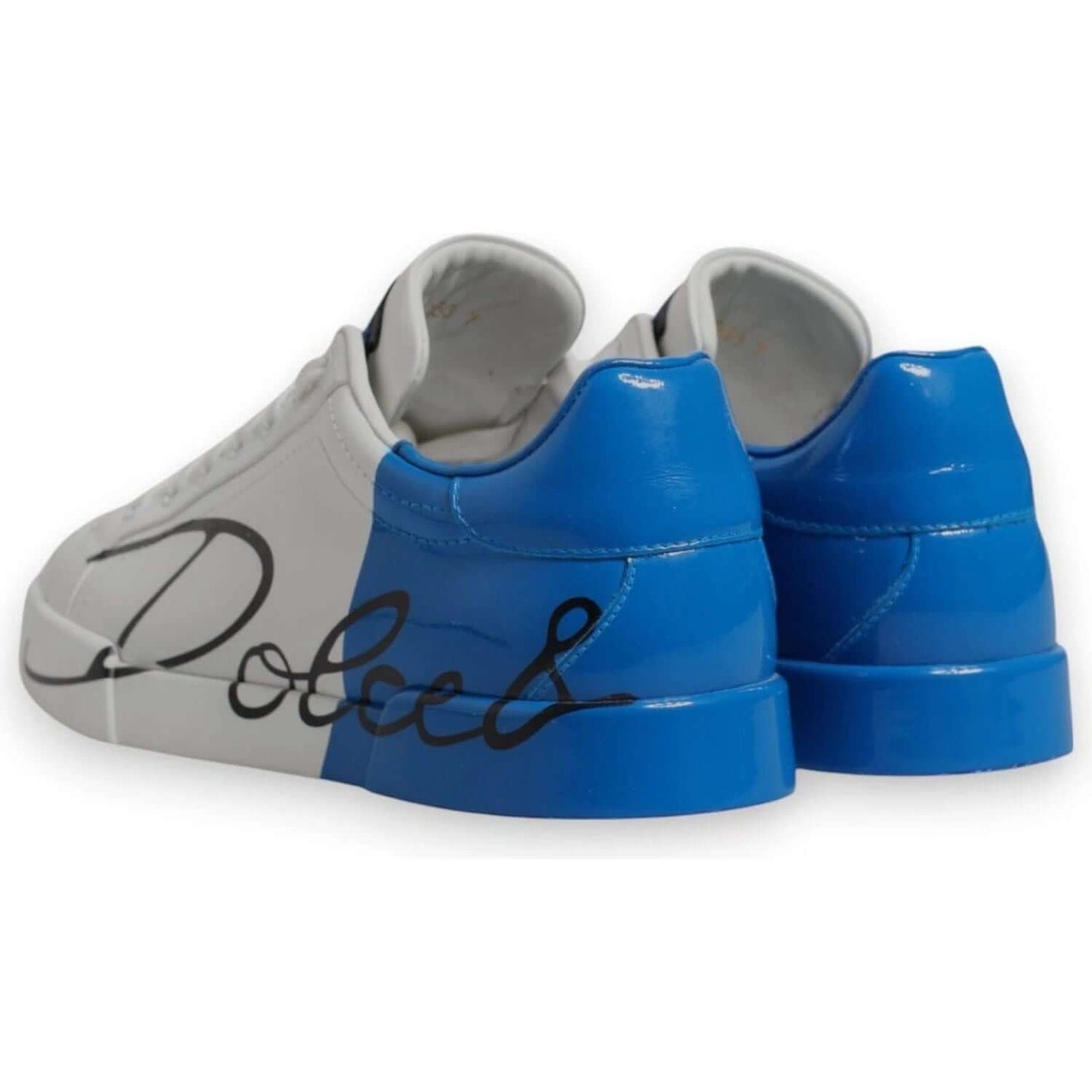 Dolce & Gabbana White Blue Leather Logo Low Top Sneakers Shoes