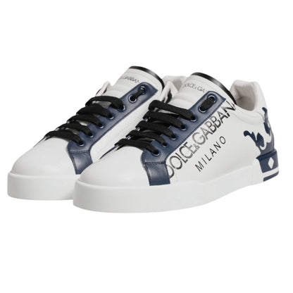 Dolce & Gabbana White Blue Crown Low Top Men Sneakers Shoes
