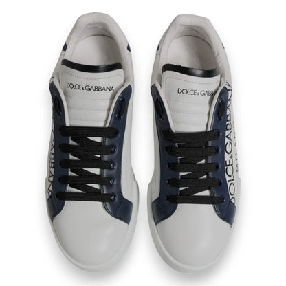 Dolce & Gabbana White Blue Crown Low Top Men Sneakers Shoes