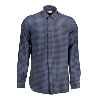 U.S. POLO ASSN. Blue Cotton Men Shirt with French collar and single-button cuffs, featuring iconic embroidery, crafted in Turkey.