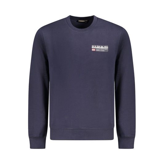 Napapijri Blue Cotton Men Sweater with logo and stylish print, premium long sleeve design for comfort and trend.