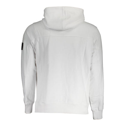 Back view of Calvin Klein White Cotton Men's Sweater showcasing hood and long sleeves.