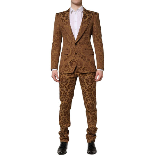 Dolce & Gabbana Brown Floral Jacquard SICILIA 2 Piece Suit KOS2321-48