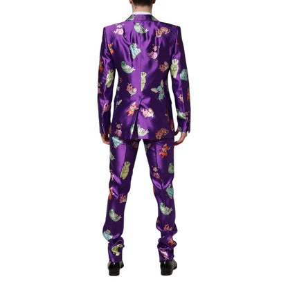 Dolce & Gabbana Purple Silk Animal Print 3 Piece Suit