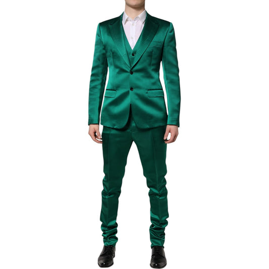Dolce & Gabbana Green Silk 3 Piece Single Breasted Suit