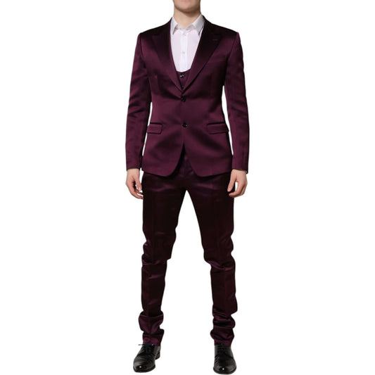 Dolce & Gabbana Dark Purple Silk 3Piece Single Breasted Suit KOS2331-50