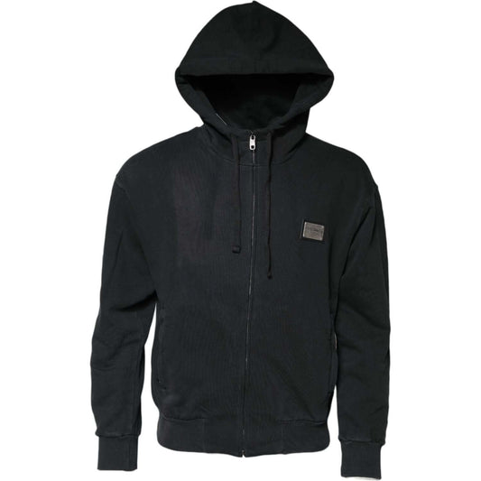 Dolce & Gabbana Black Logo Full Zip Hooded Men Sweatshirt Sweater