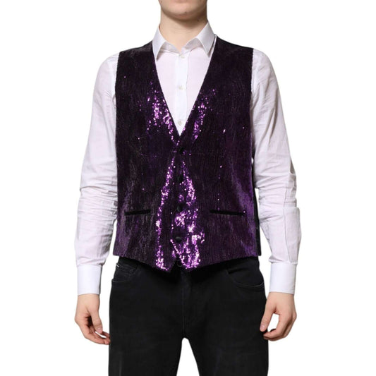 Dolce & Gabbana Purple Sequined Dress Formal Waistcoat Vest TSH90473-48
