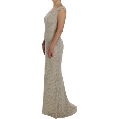 Dolce & Gabbana Beige Ricamo Cutout Cotton Sheath Dress Dresses
