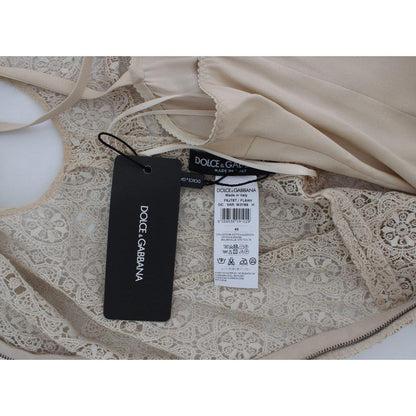 Dolce & Gabbana Beige Ricamo Cutout Cotton Sheath Dress Dresses