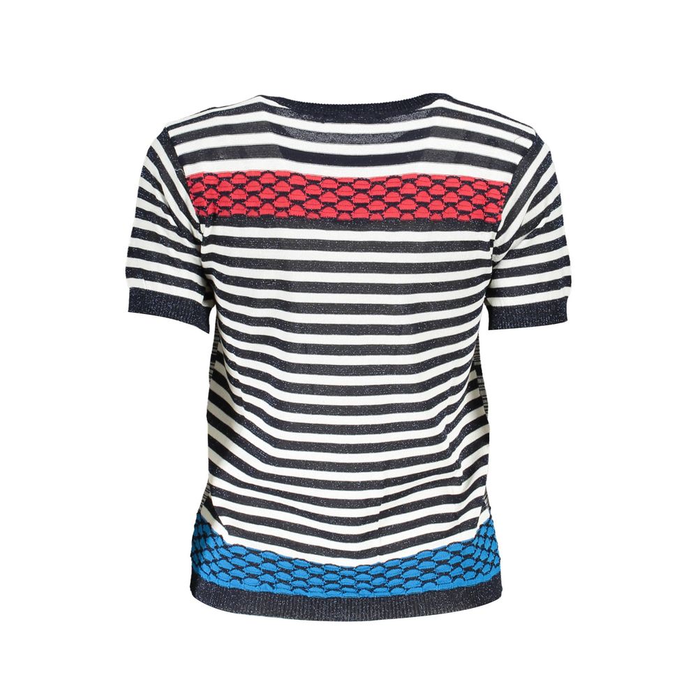 Desigual Blue Cotton Women Sweater with striped pattern and contrasting colored details