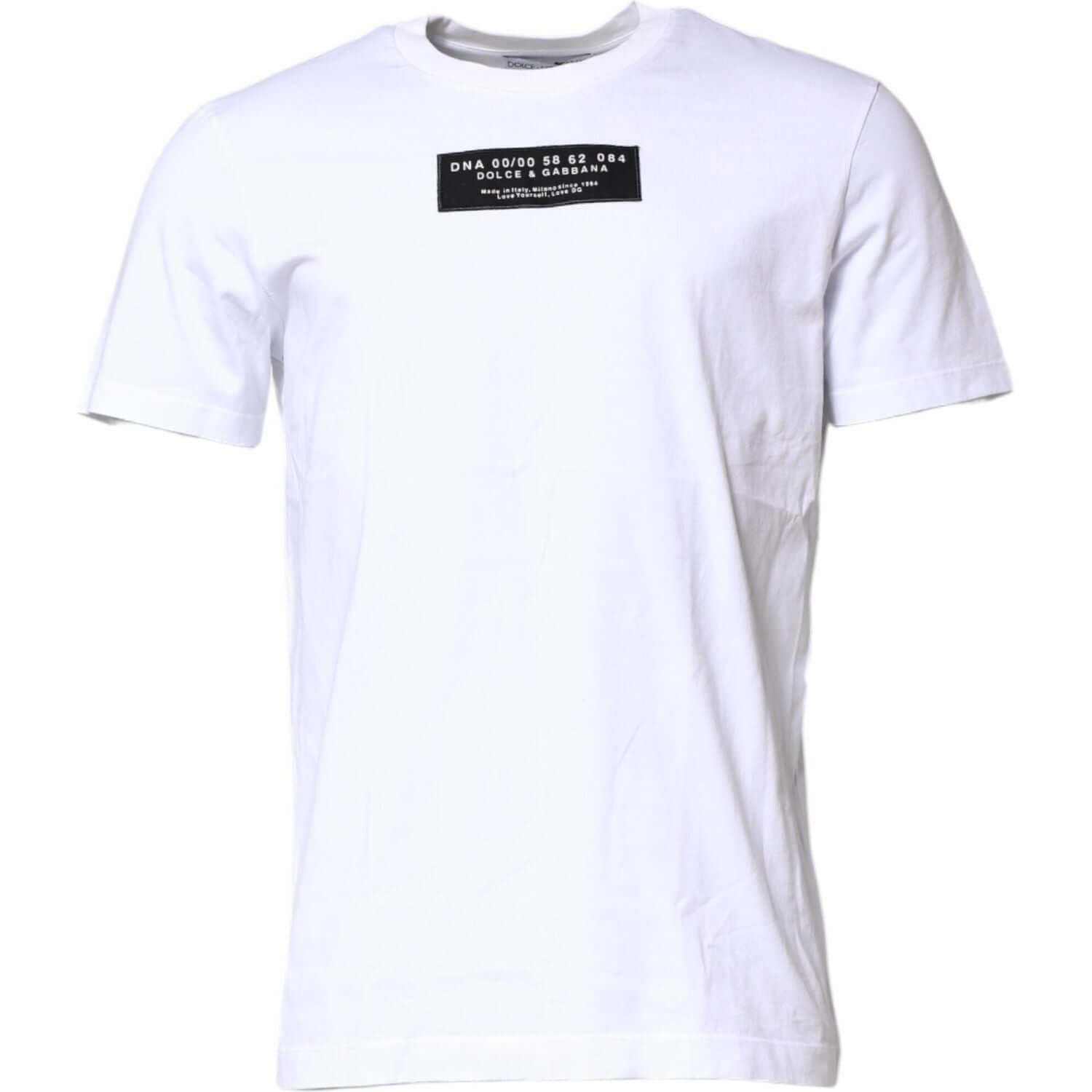 Dolce & Gabbana White Cotton Logo Patch Crew Neck T-shirt