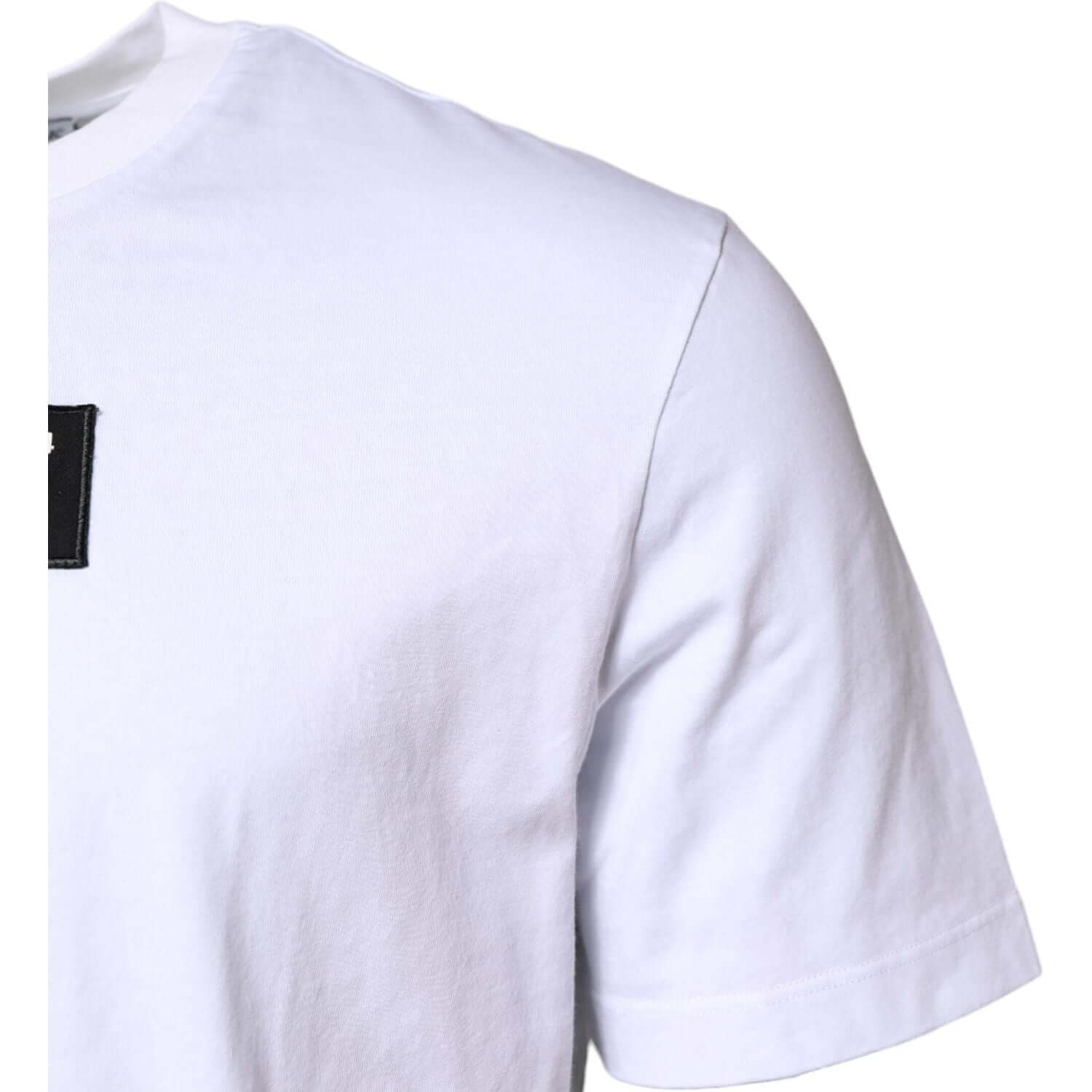 Dolce & Gabbana White Cotton Logo Patch Crew Neck T-shirt