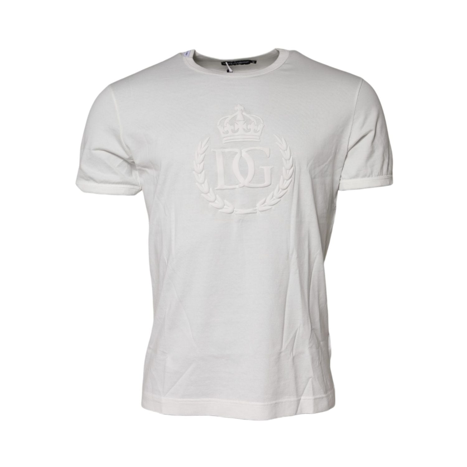 Dolce & Gabbana White Cotton DG Crown Embossed T-shirt