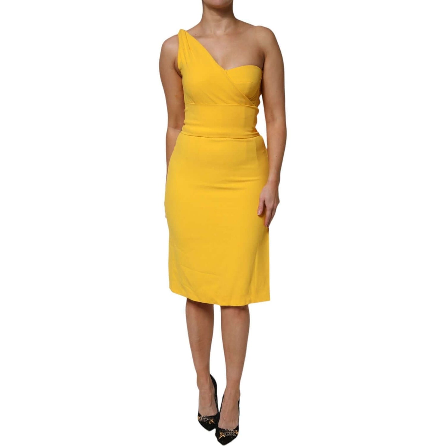 Dolce & Gabbana Yellow One Shoulder Side Slit Midi Dress DR81494-42