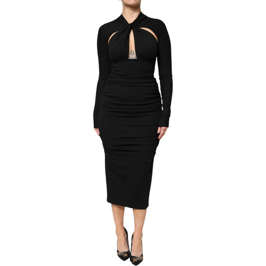 Dolce & Gabbana Black Long Sleeves Sheath Midi Dress DR81501-40