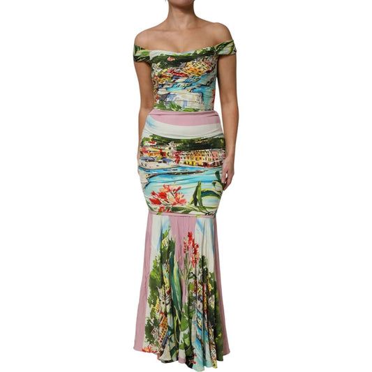 Dolce & Gabbana Multicolor Off Shoulder Long Sheath Dress DR81519-40
