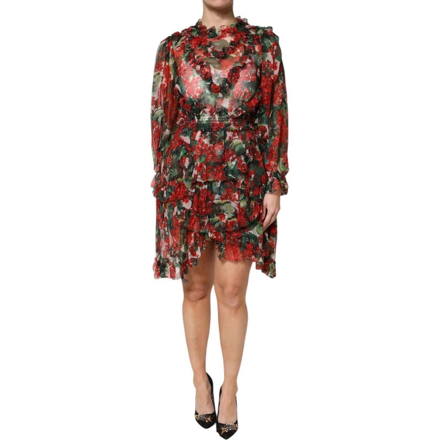 Dolce & Gabbana Multicolor Ruffle Floral Long Sleeves Dress DR81694-36